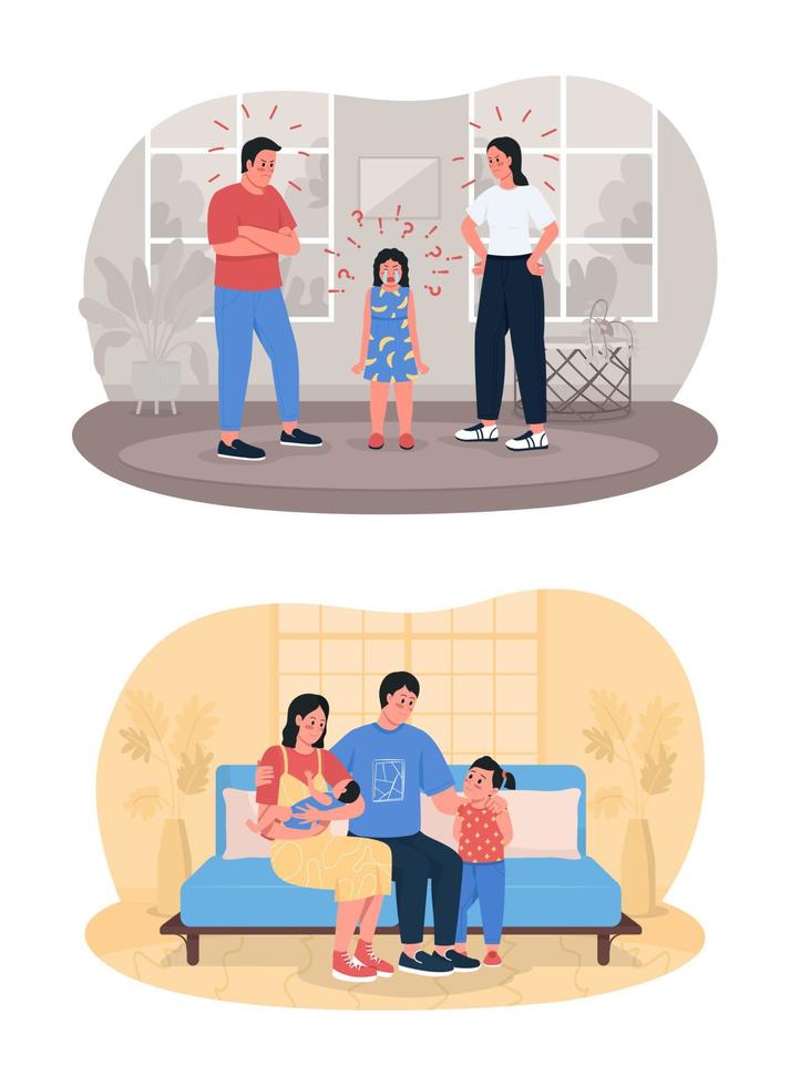 Family relationships 2D vector isolated illustration set