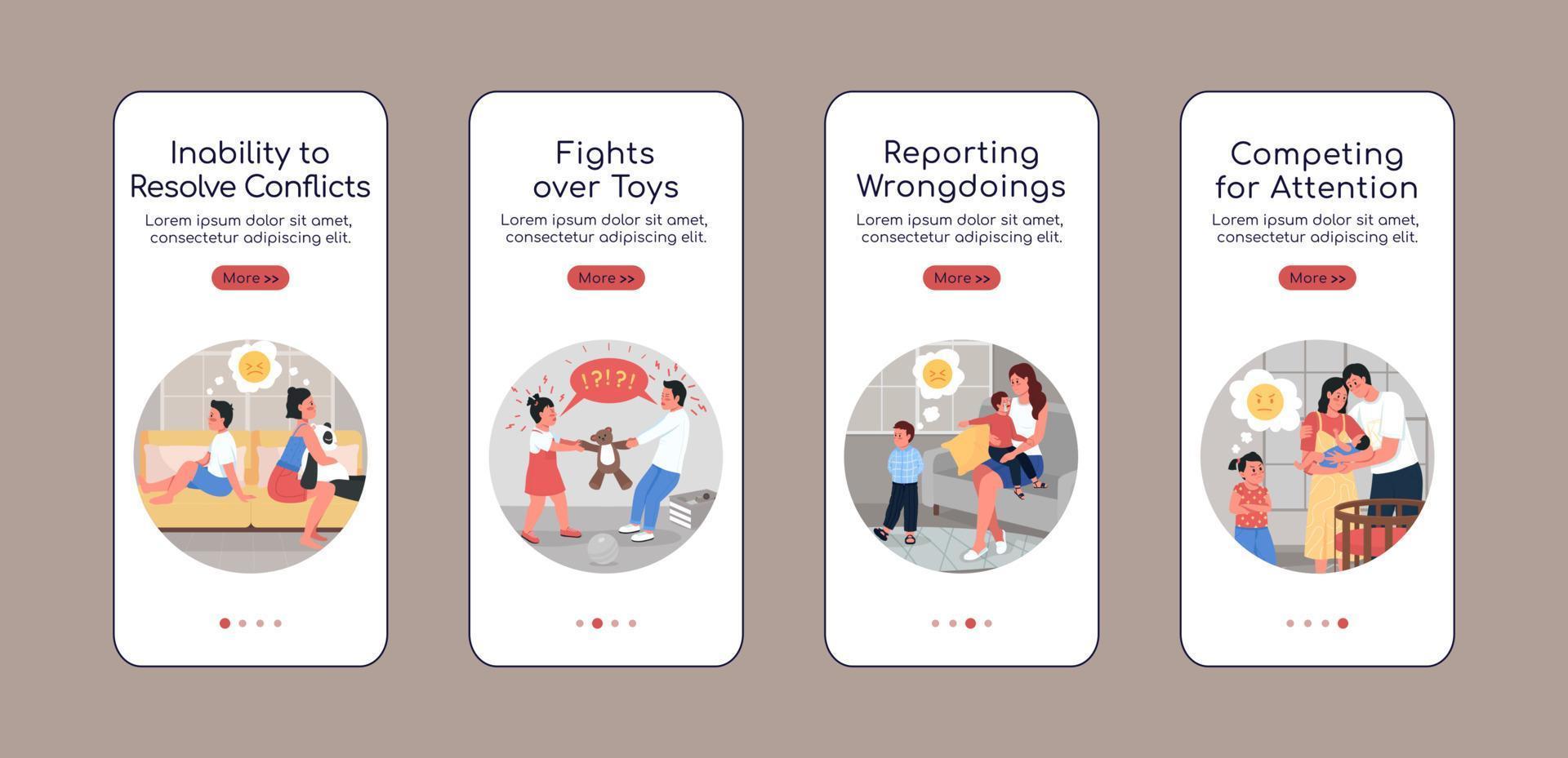 Family conflict onboarding mobile app screen flat vector template
