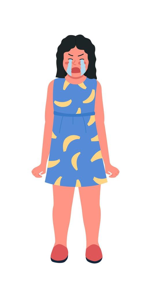 Crying sad girl semi flat color vector character