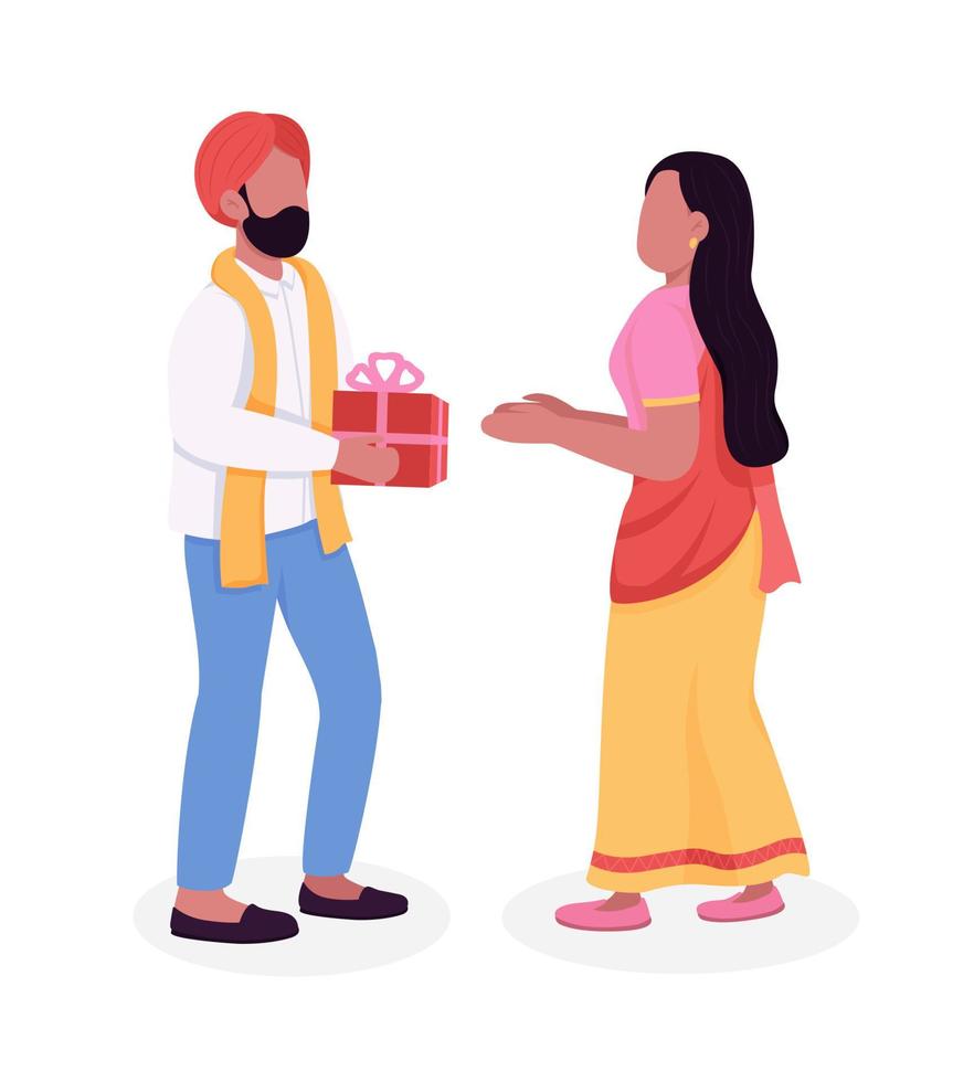 Couple celebrating Diwali semi flat color vector characters