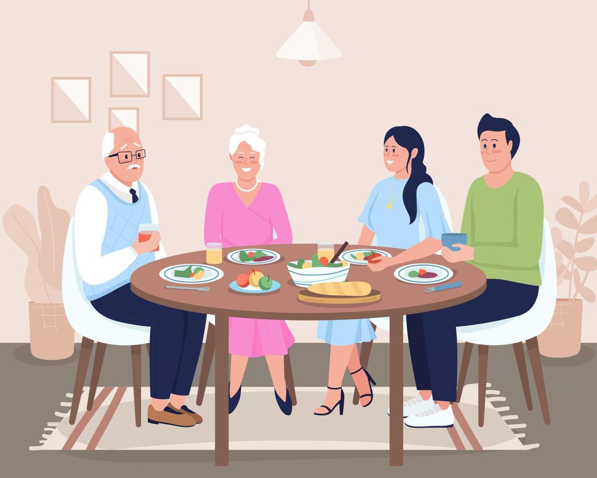 Festive dinner flat color vector illustration
