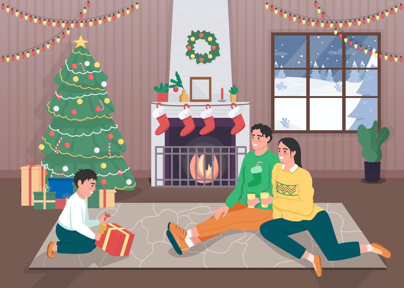 Family on festive holidays flat color vector illustration 4244947 ...