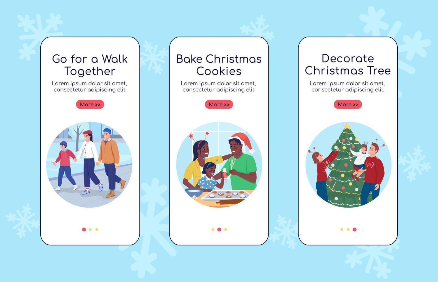 Christmas activities onboarding mobile app screen flat vector template