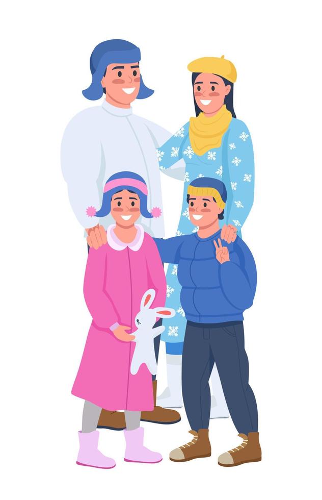 familia feliz en caracteres de vector de color semi plano de clima frío