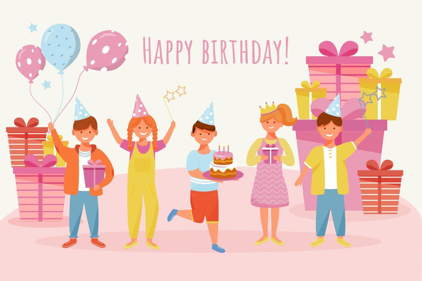 Plantilla de vector plano de tarjeta de felicitación de feliz cumpleaños