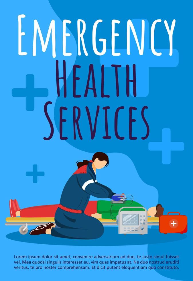 Emergency health service brochure template. Paraedic, emt. Flyer, booklet, leaflet with flat illustration. Vector page cartoon layout for magazine. First aid, urgency care advertising printable poster