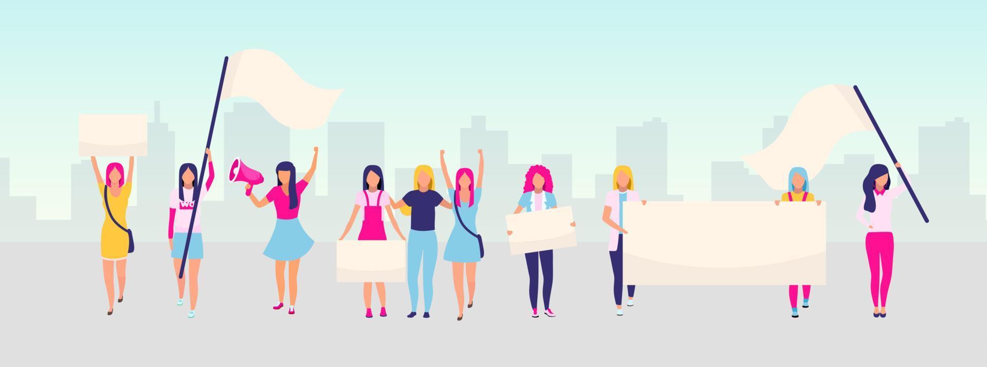 Women empowerment protest flat vector illustration. Feminist demonstration, girl  power movement concept. Feminism, women rights protection. Female activists  holding blank placards cartoon characters 4245026 Vector Art at Vecteezy