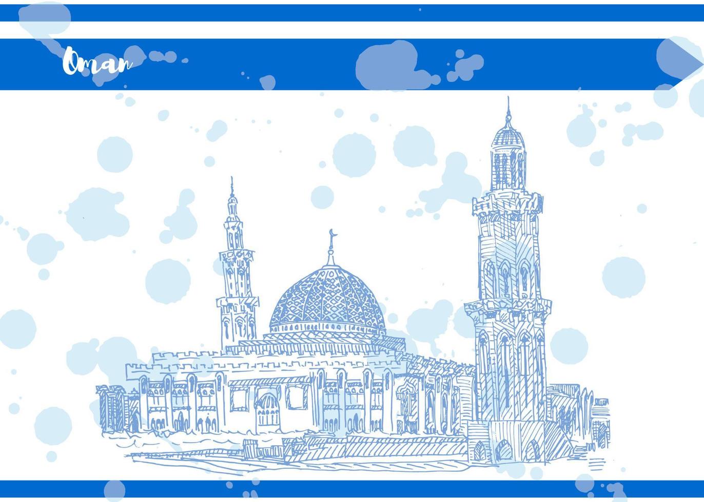 Blue oman Islamic mosque vector sketch illustration