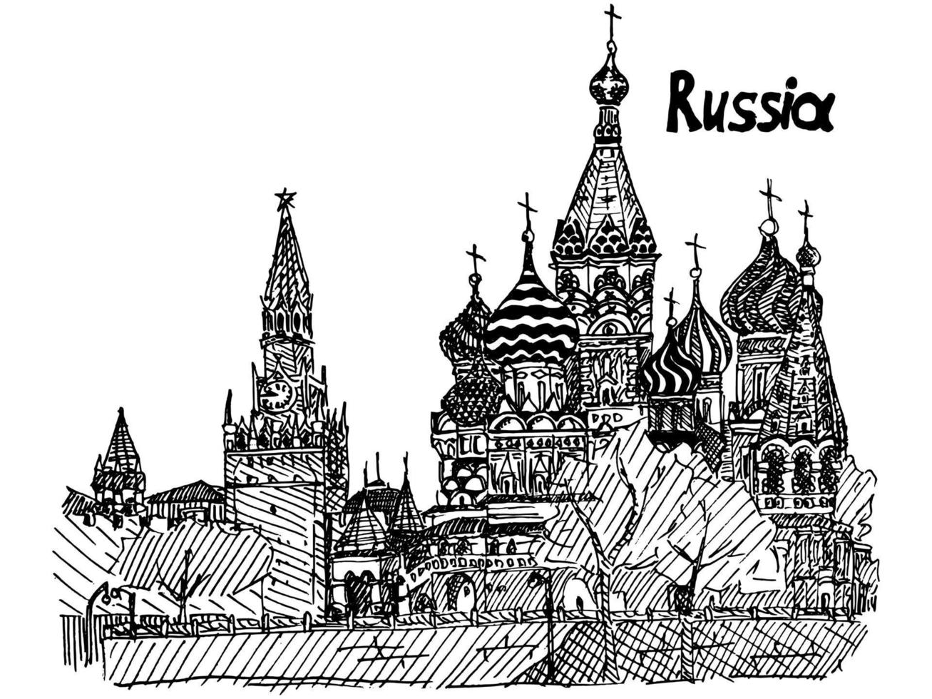 Black and white sketch red square moscow temple vector