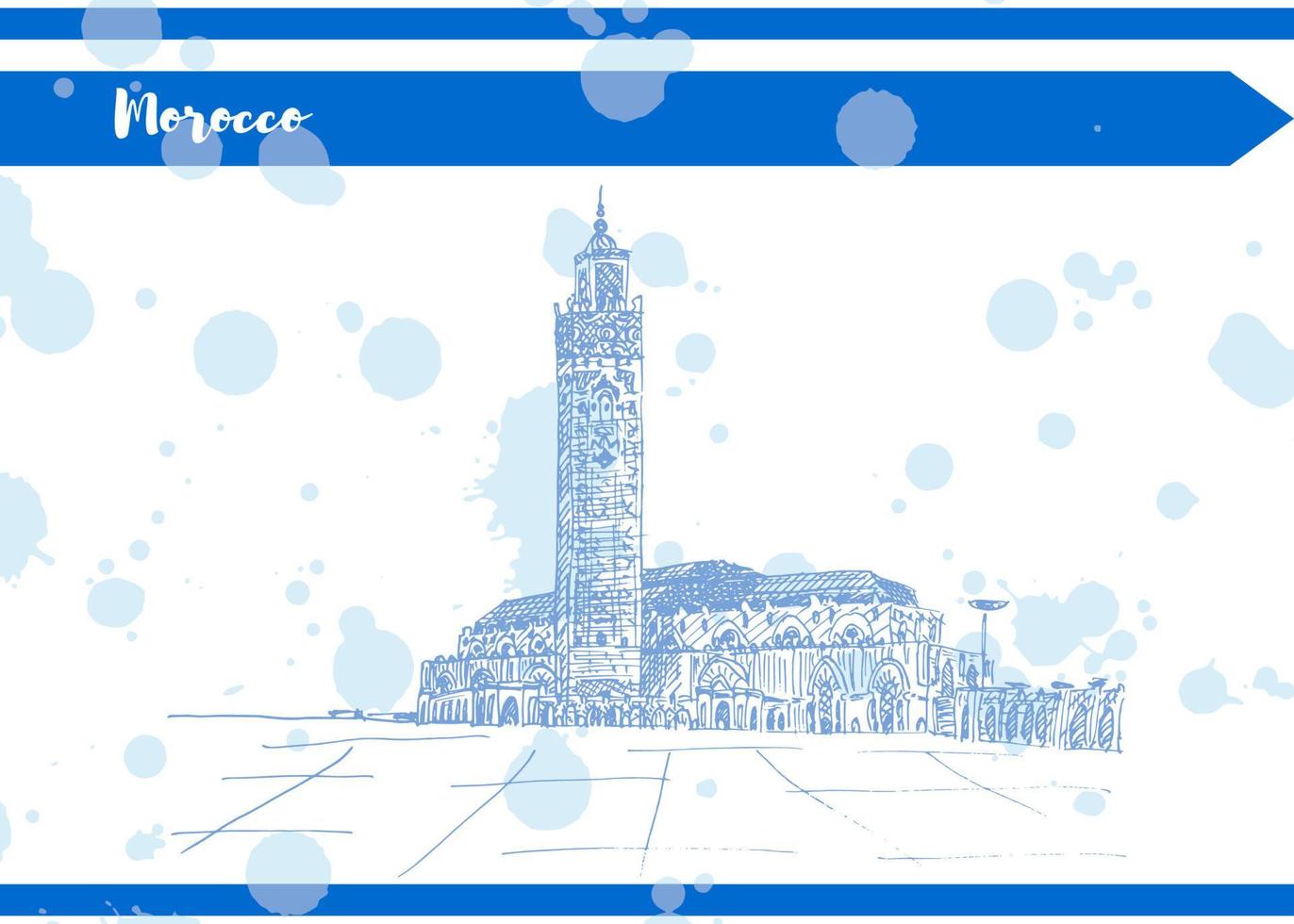 marocco postcard blue ink on white paper vector