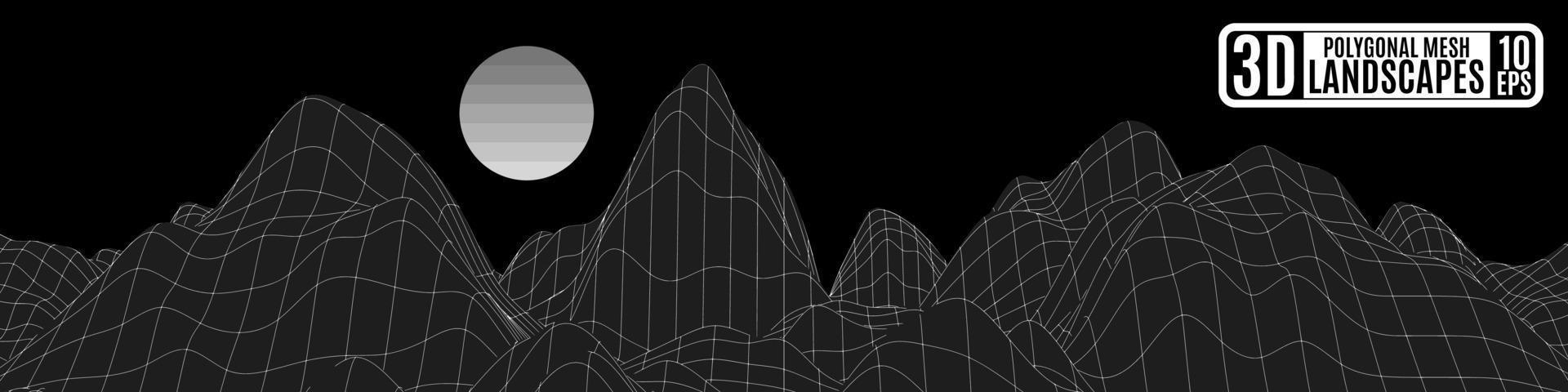 black and white unearthly landscape polygonal mountains vector