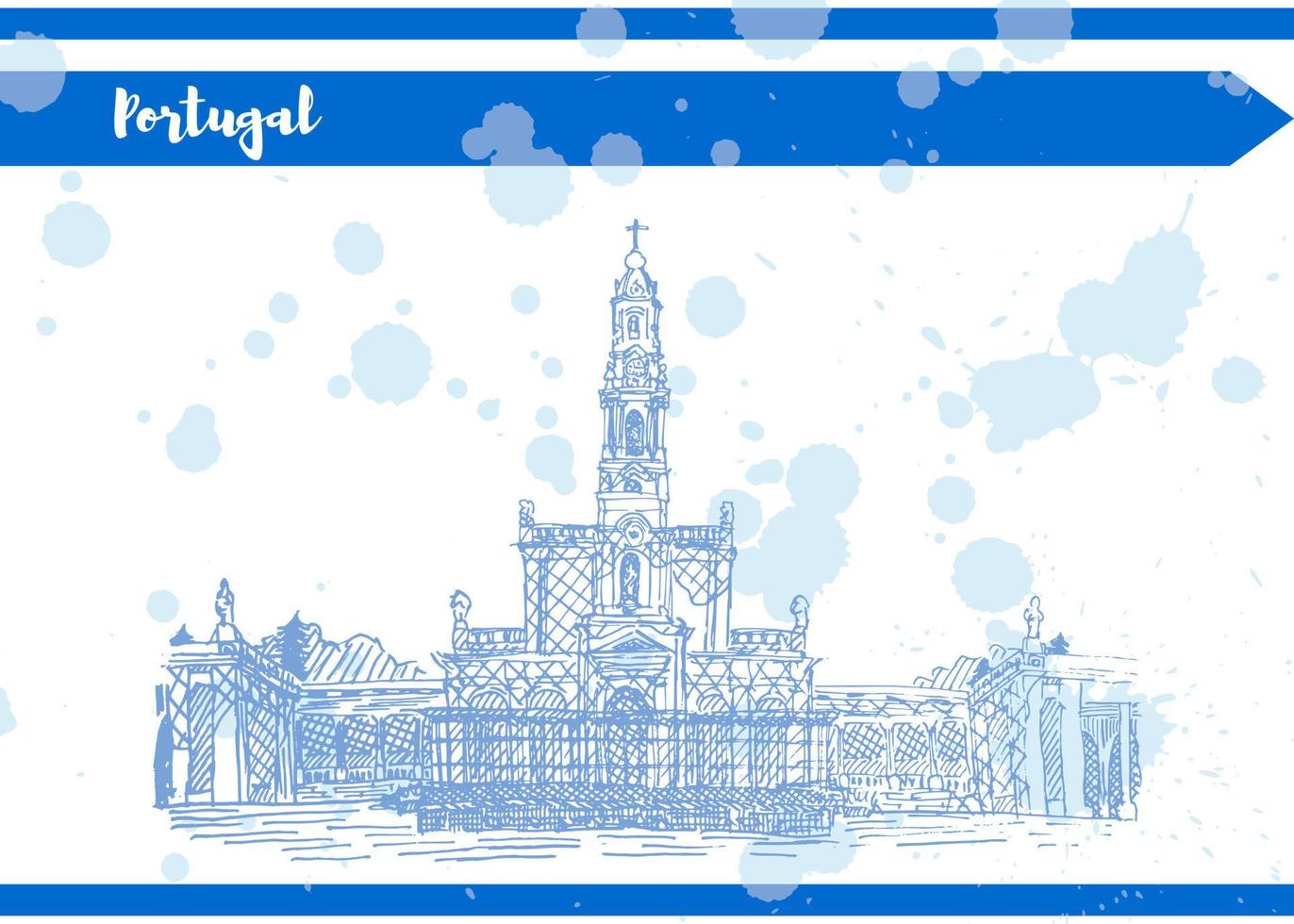 blue church of the city of Fatima in Portugal sketch drawing vector
