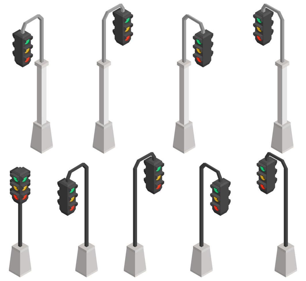 isometric traffic lights a selection of iron and concrete vector
