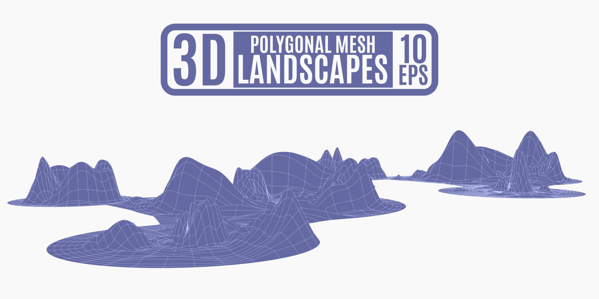 purple islands of polygonal computer mountains vector