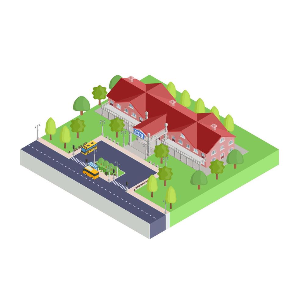 isometric elementary school part of the city vector