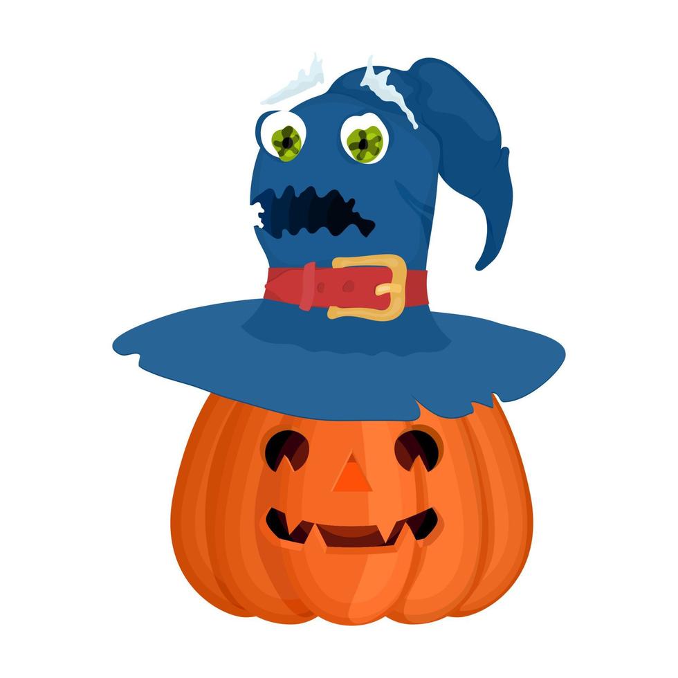 calabaza de halloween en un sombrero mágico ilustración plana vector
