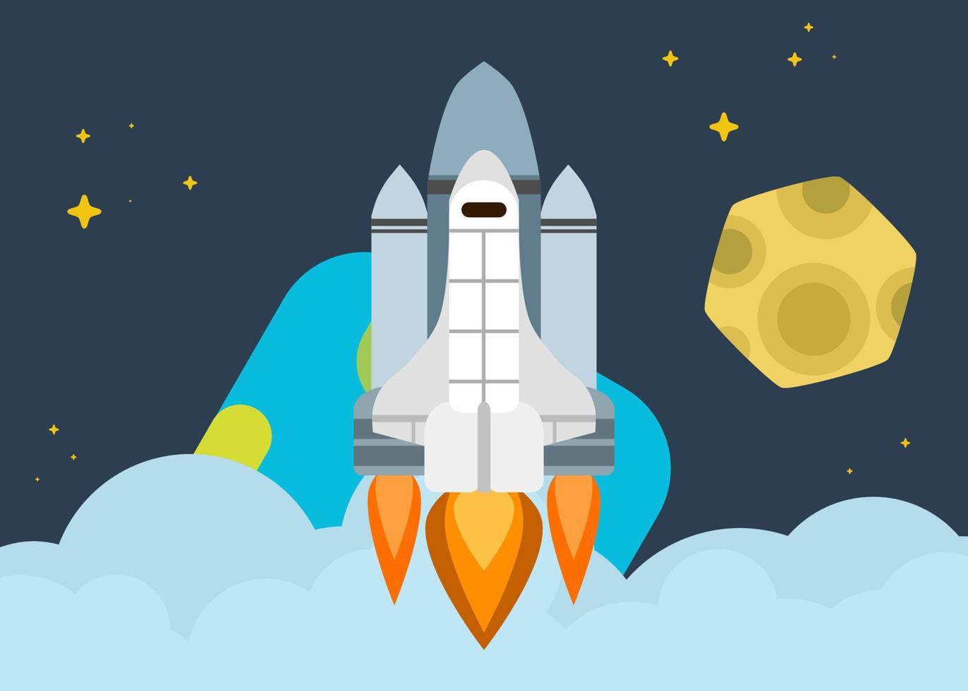 space shuttle takes off into orbit of earth bright illustration vector
