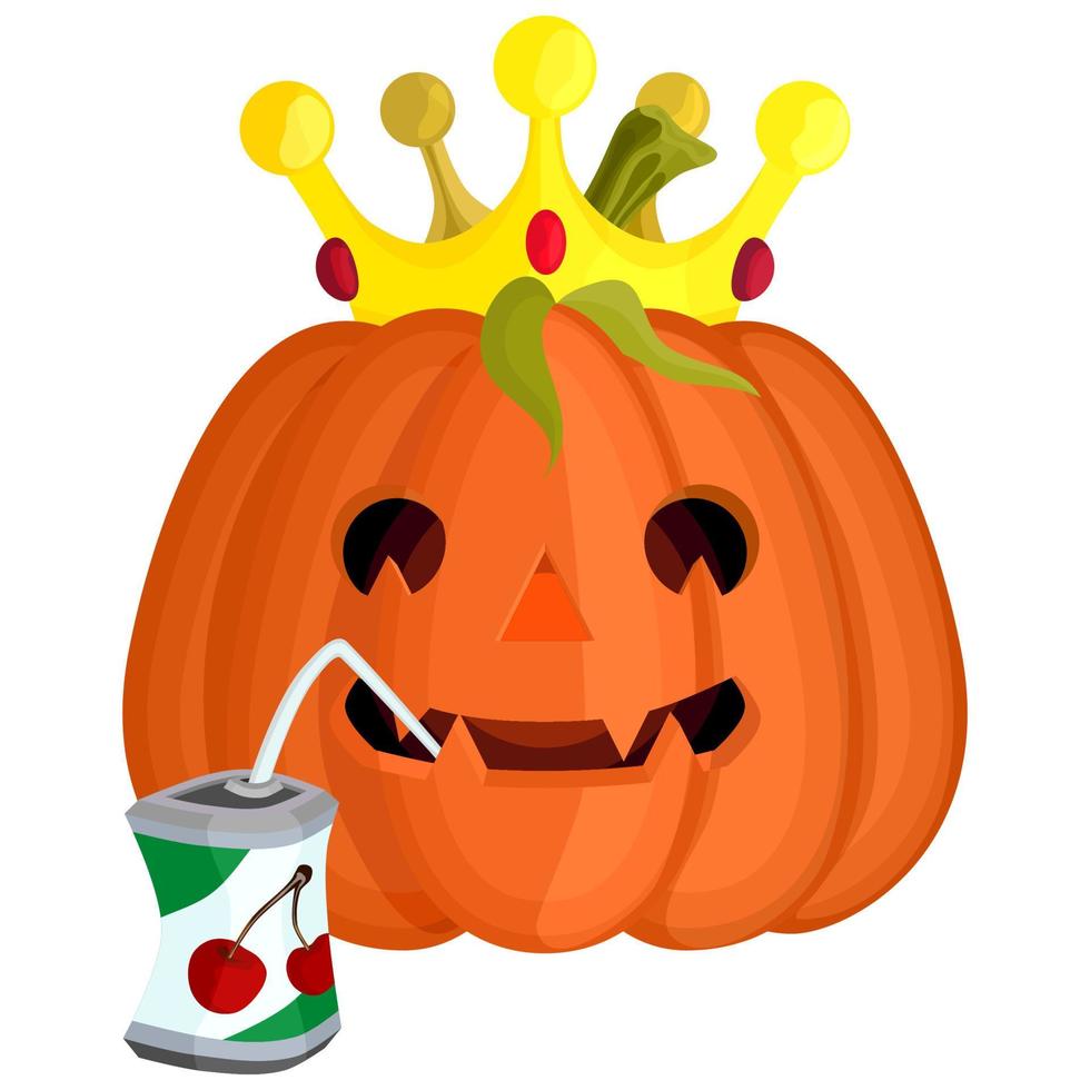 orange malicious pumpkin with crown and juice vector