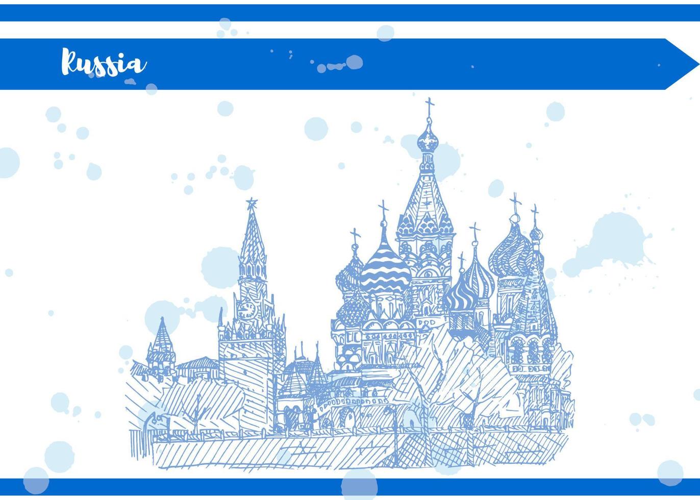 Blue and white sketch red square moscow temple vector