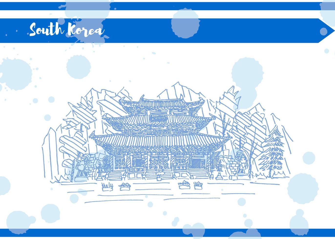 South Korea postcard with blue blots in sketch style vector