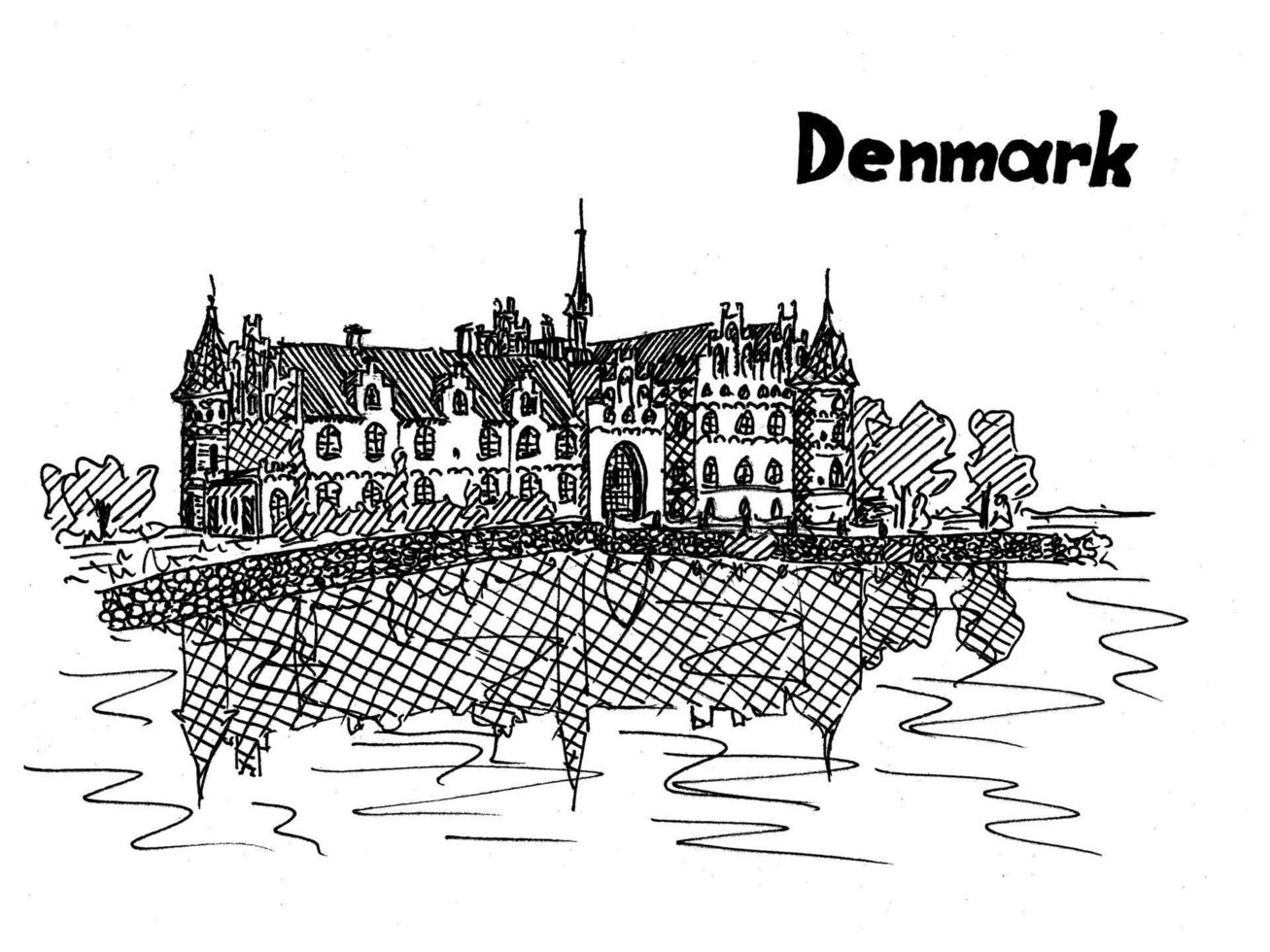 house on the bank of the river Denmark postcard in the sketch st vector