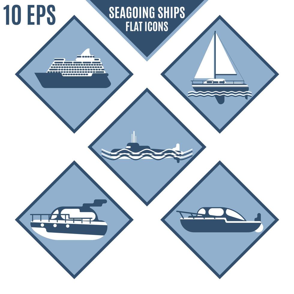 flat icons of marine ships in lilac color vector