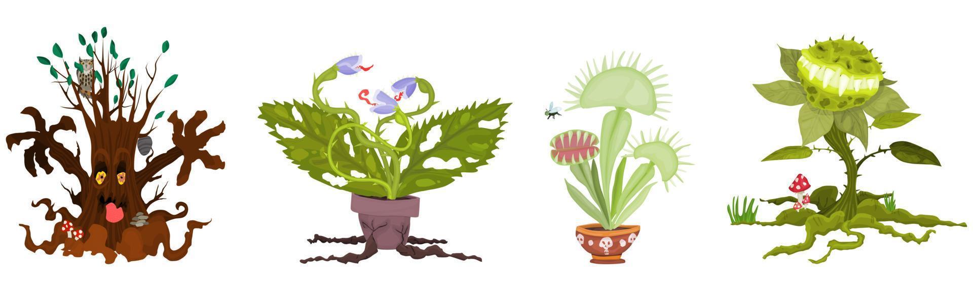 conjunto de plantas depredadoras para halloween nueva atrapamoscas vector