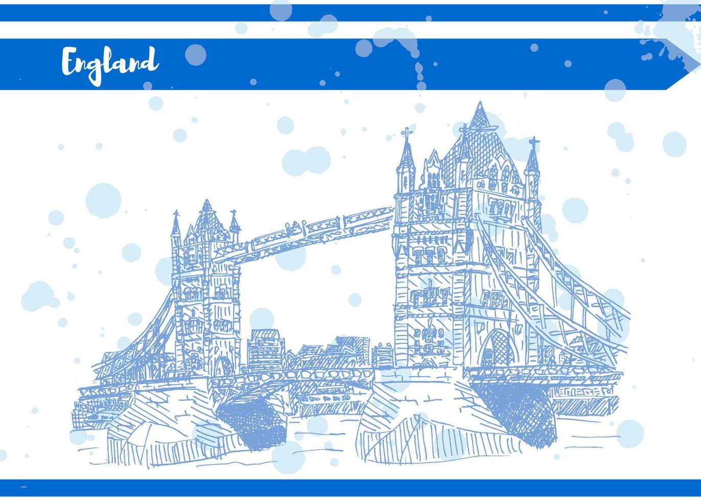 sketch english bridge on the river vector work Blue