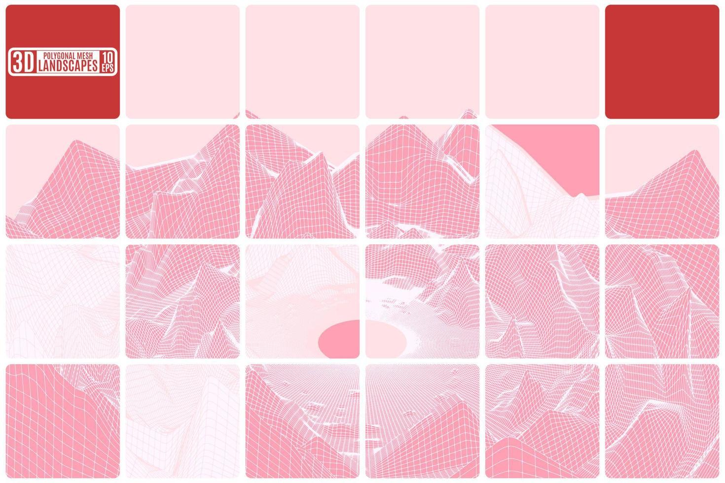 Cuadrícula de paisaje de montaña en mosaico rosa abstracción con inserciones rojas vector