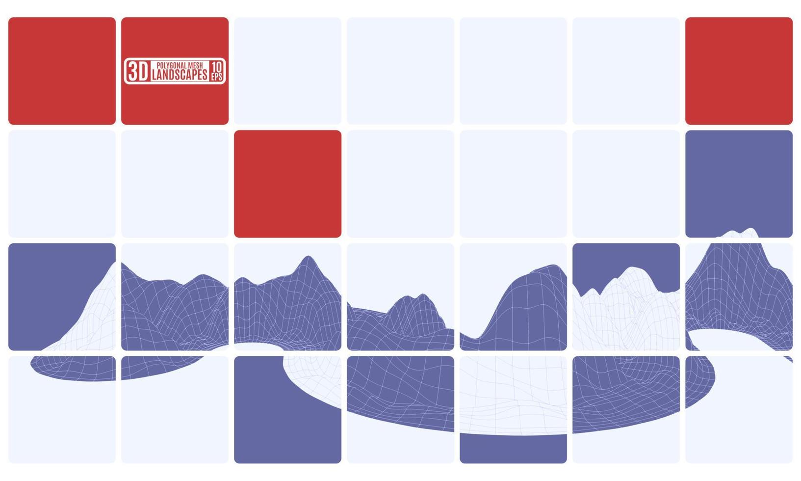 mosaico púrpura en cubos con un paisaje de montaña de cuadrícula vector