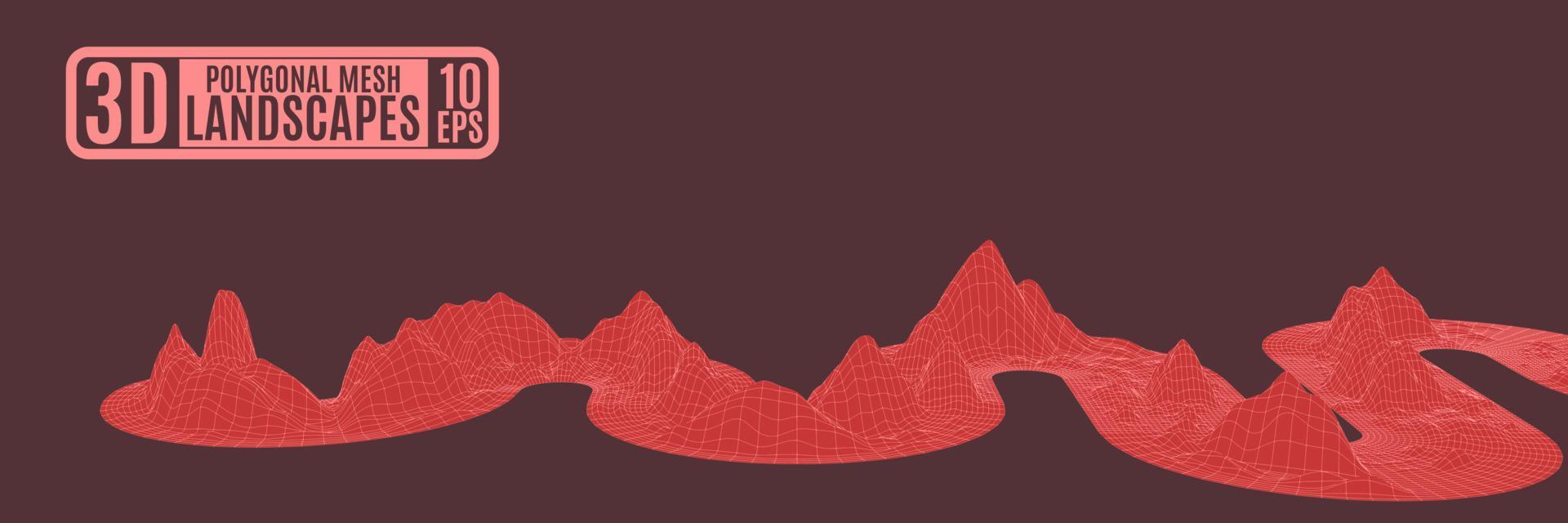 red as a snake ribbon writhing polygonal mountains vector