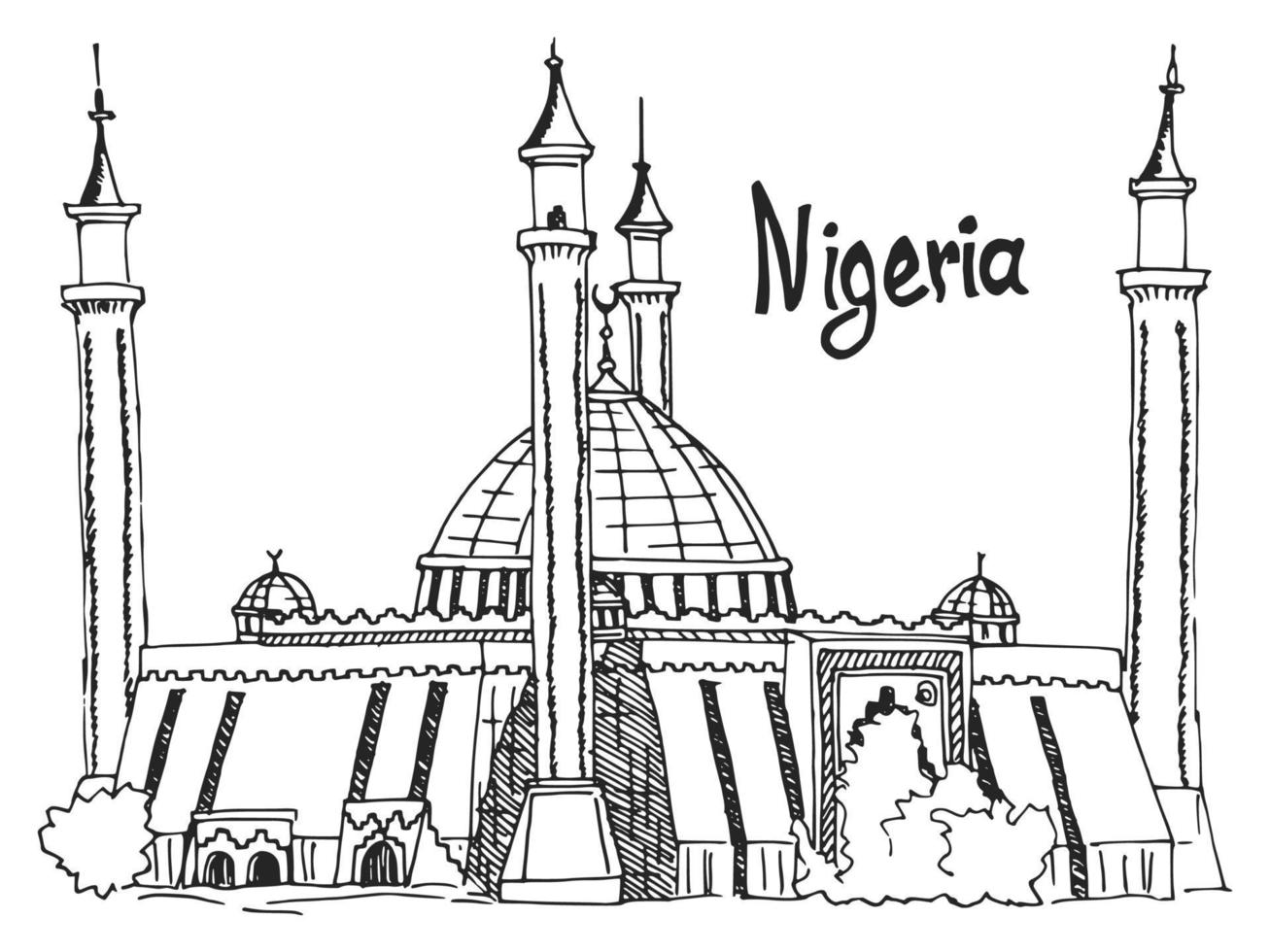 old mosque in nigeria postcard for tourism advertisement vector