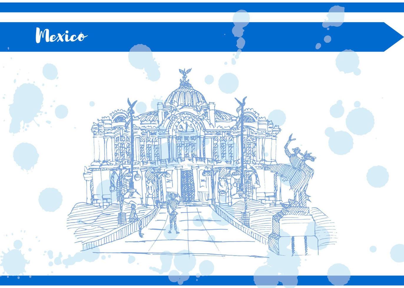 palacio mexicano de bellas artes azul boceto hecho a mano vector