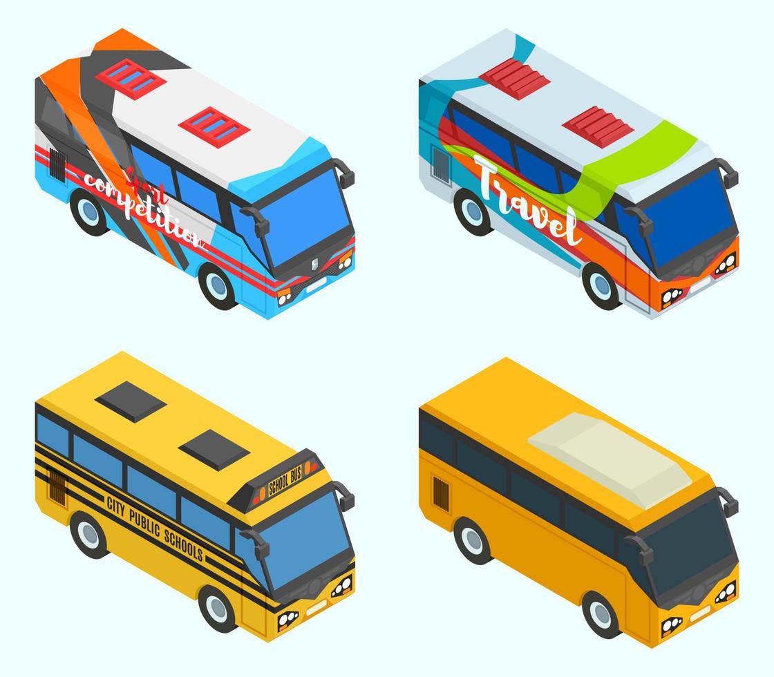 autobuses escolares deportivos turísticos isométricos vector
