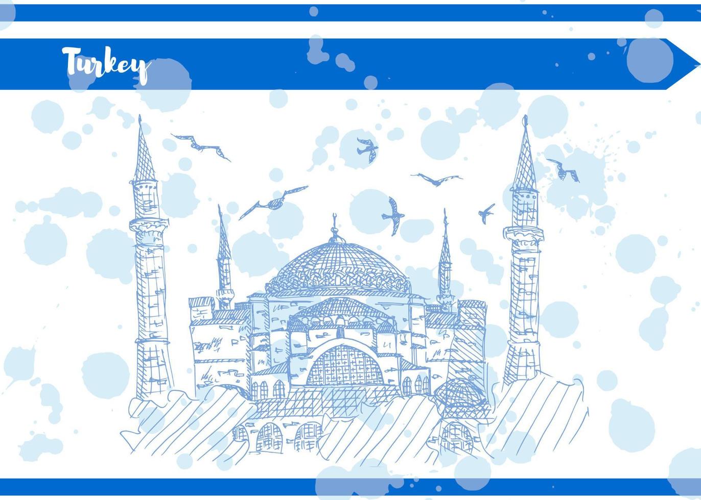 blue sketch postcard turkey temple sophia vector