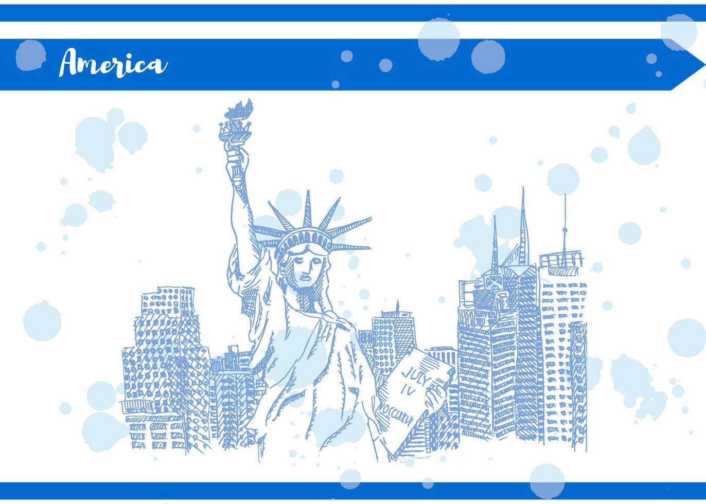 statue of liberty postcard america sketch of new york Blue vector