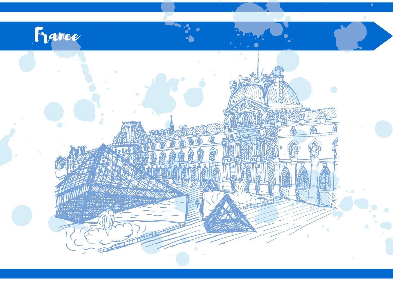 azul, francia, louvre, blanco y negro, bosquejo, ilustraciones vectoriales vector