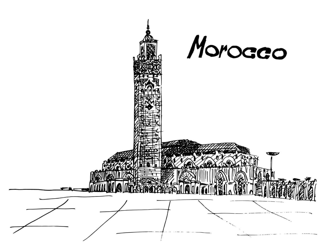 Postal de Marruecos tinta negra sobre fondo blanco. vector