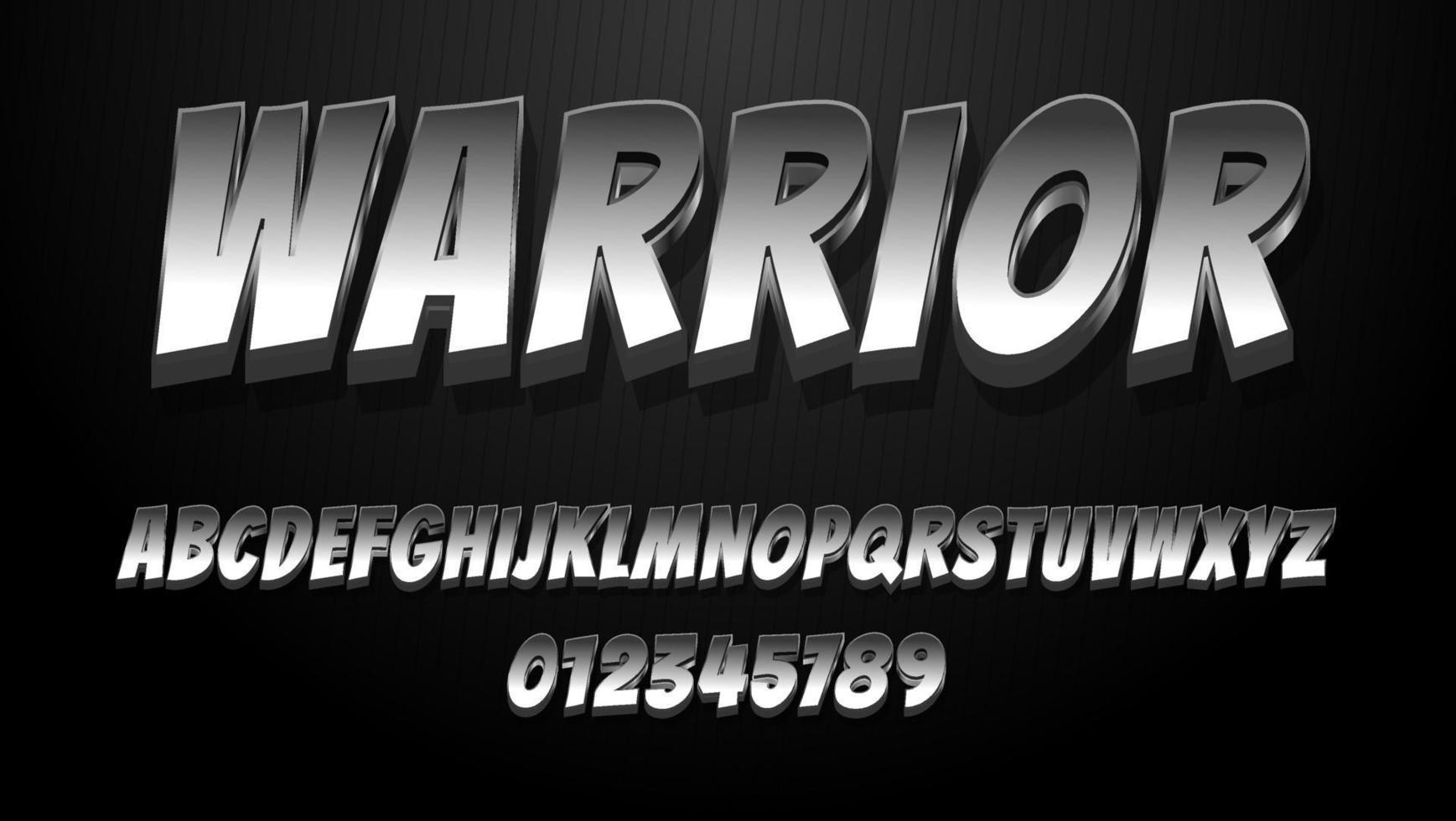 3d White Metallic Word Warrior Text Effect Design Template vector