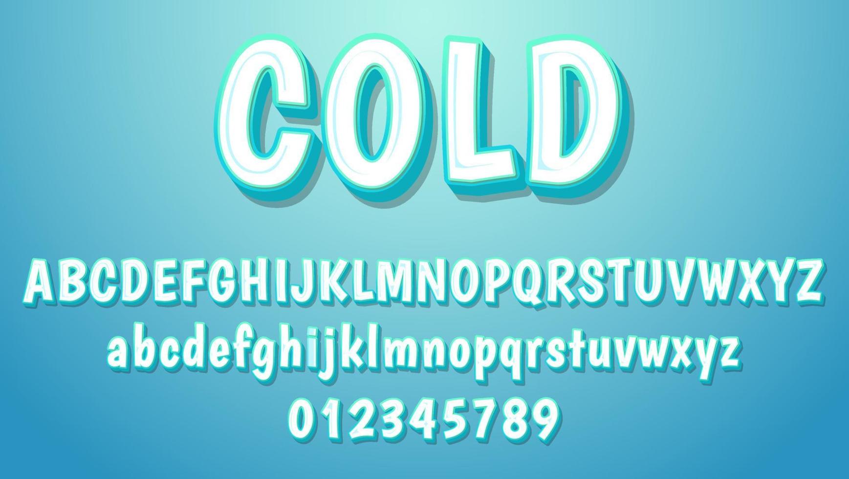 Plantilla de diseño de efecto de texto totalmente editable en frío 3d en fondo azul vector
