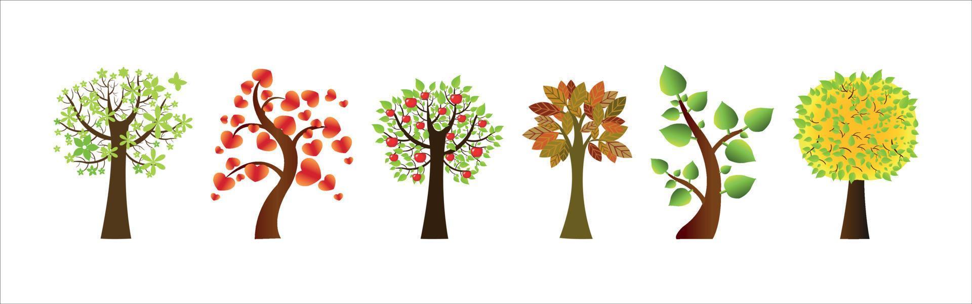 Cartoon trees set isolated on a white background. vector