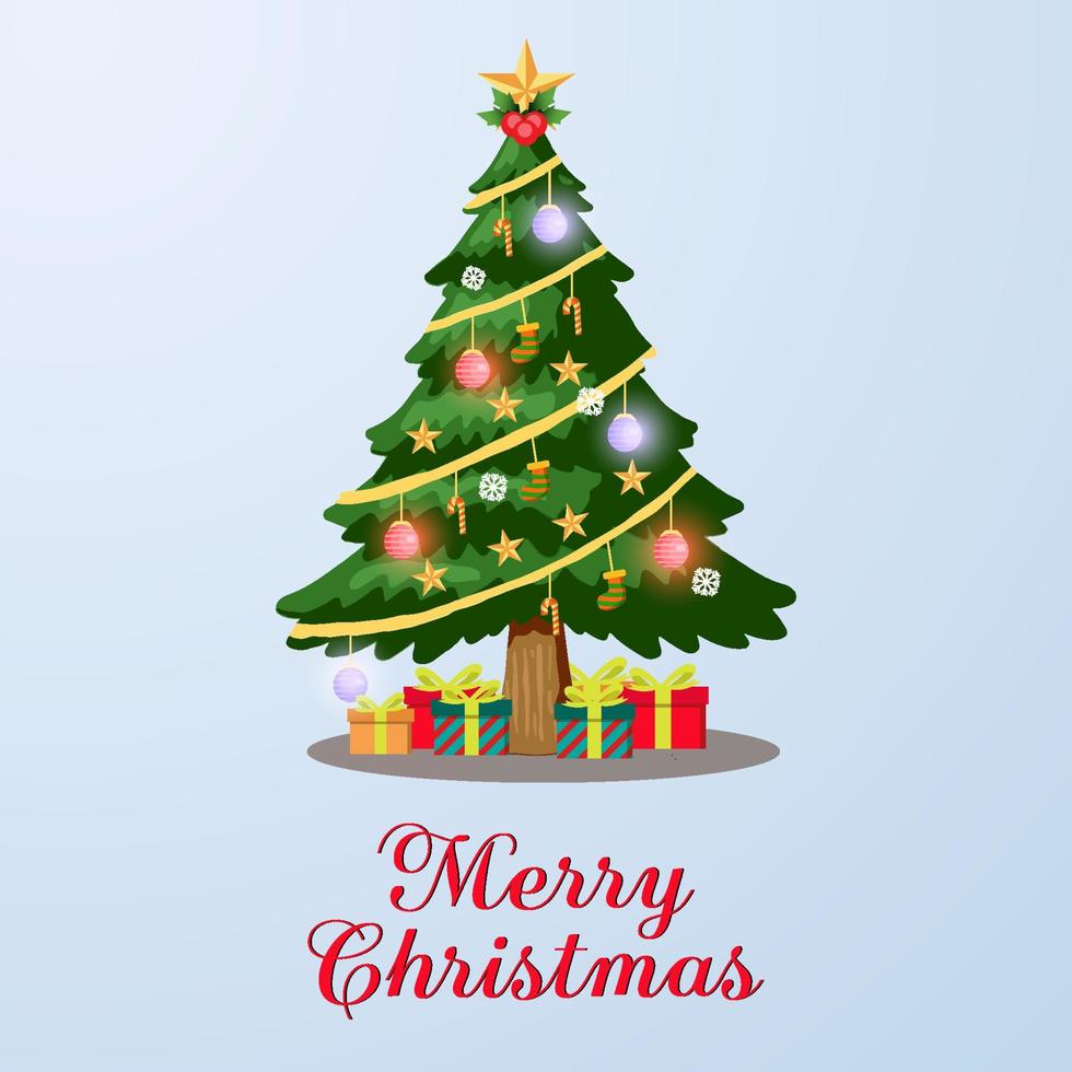 merry christmas christmas pine tree hand drawn with christmas ornaments vector