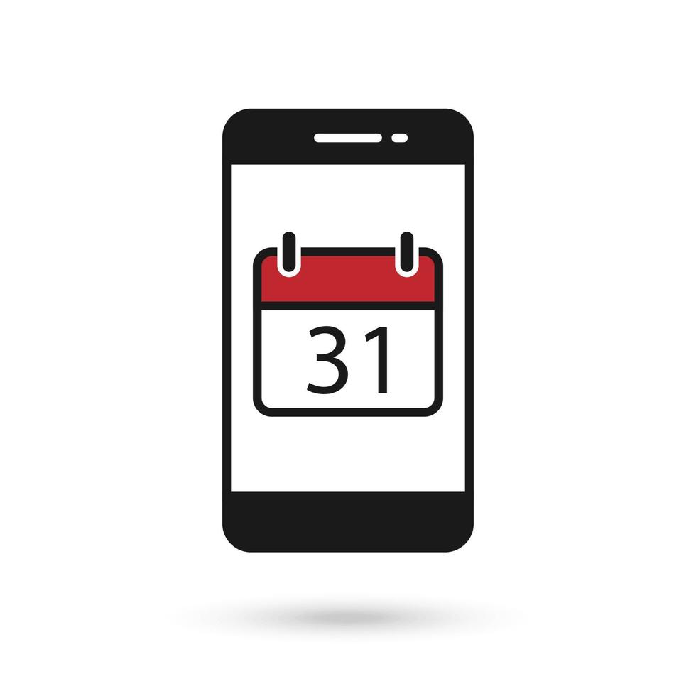 Mobile phone flat design icon with Calendar icon with the date 31th vector