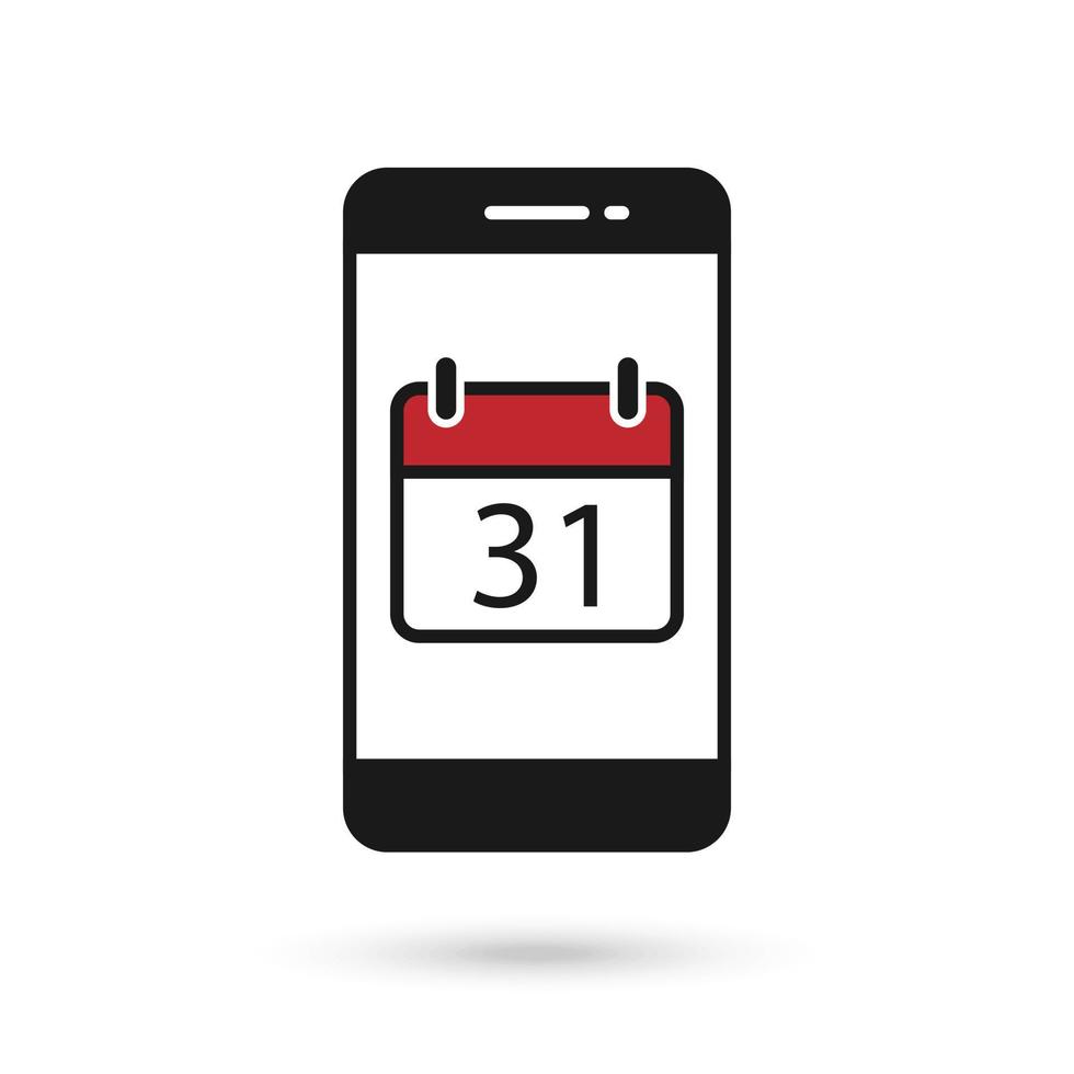 icono de diseño plano de teléfono móvil con icono de calendario con la fecha 31 vector