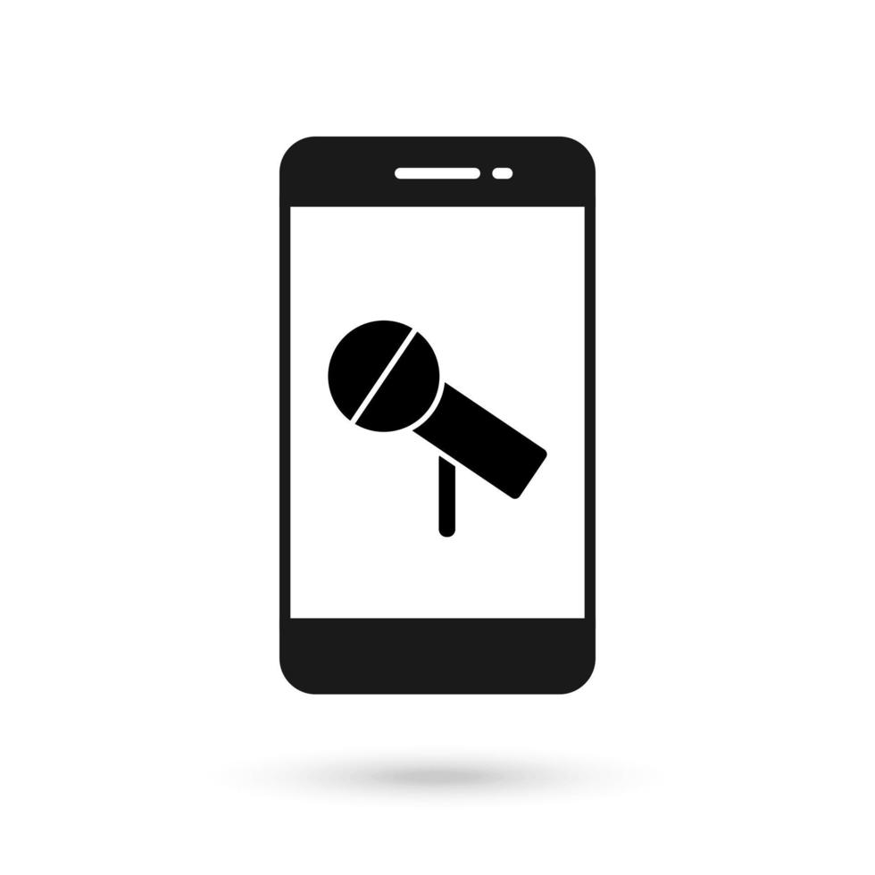 Mobile phone flat design icon with microphone symbol vector