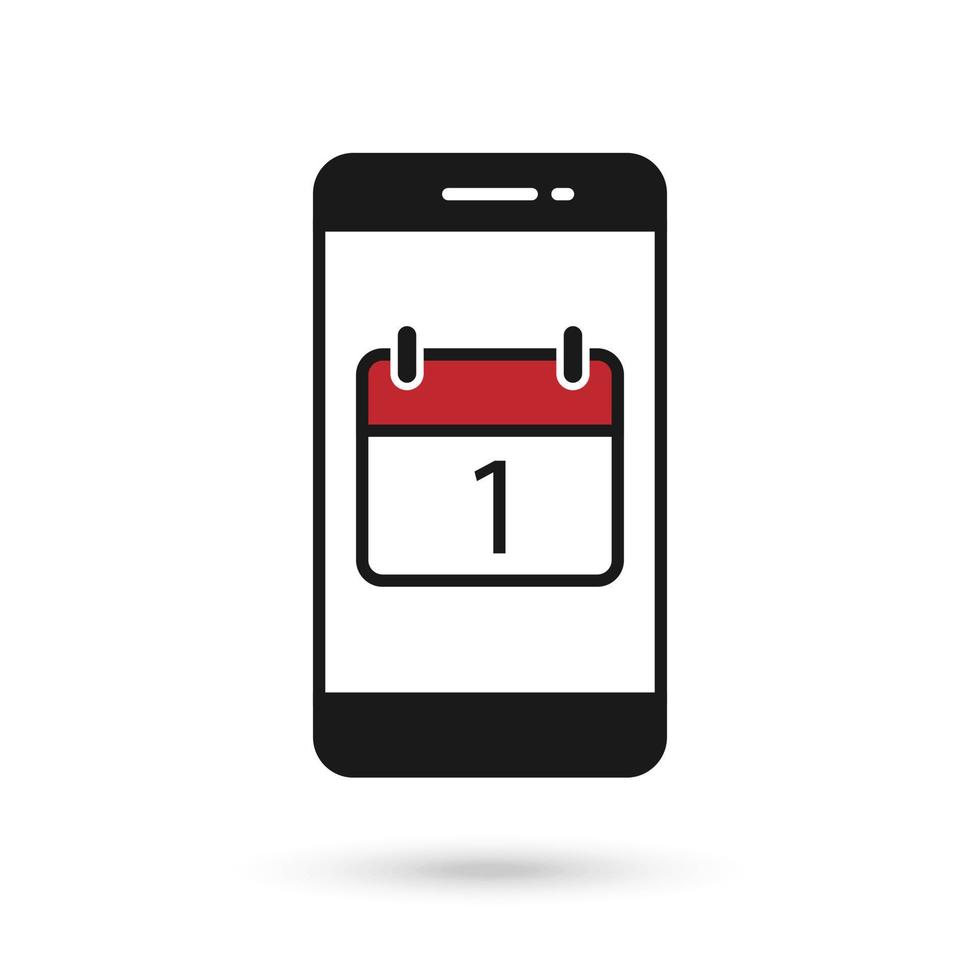 icono de diseño plano de teléfono móvil con icono de calendario con la fecha 1 vector