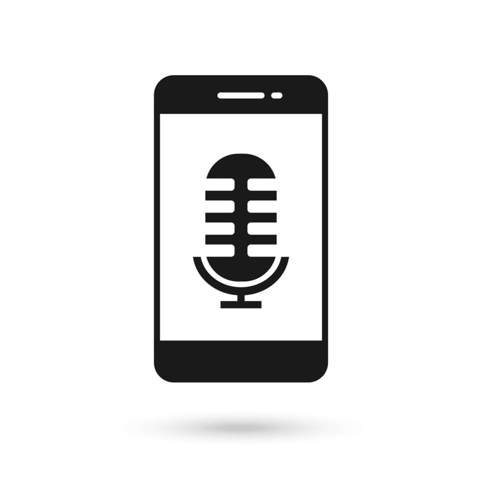 Mobile phone flat design with Microphone icon. vector