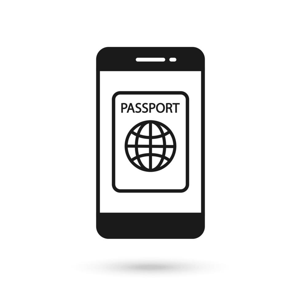 Mobile phone flat design with passport icon. vector