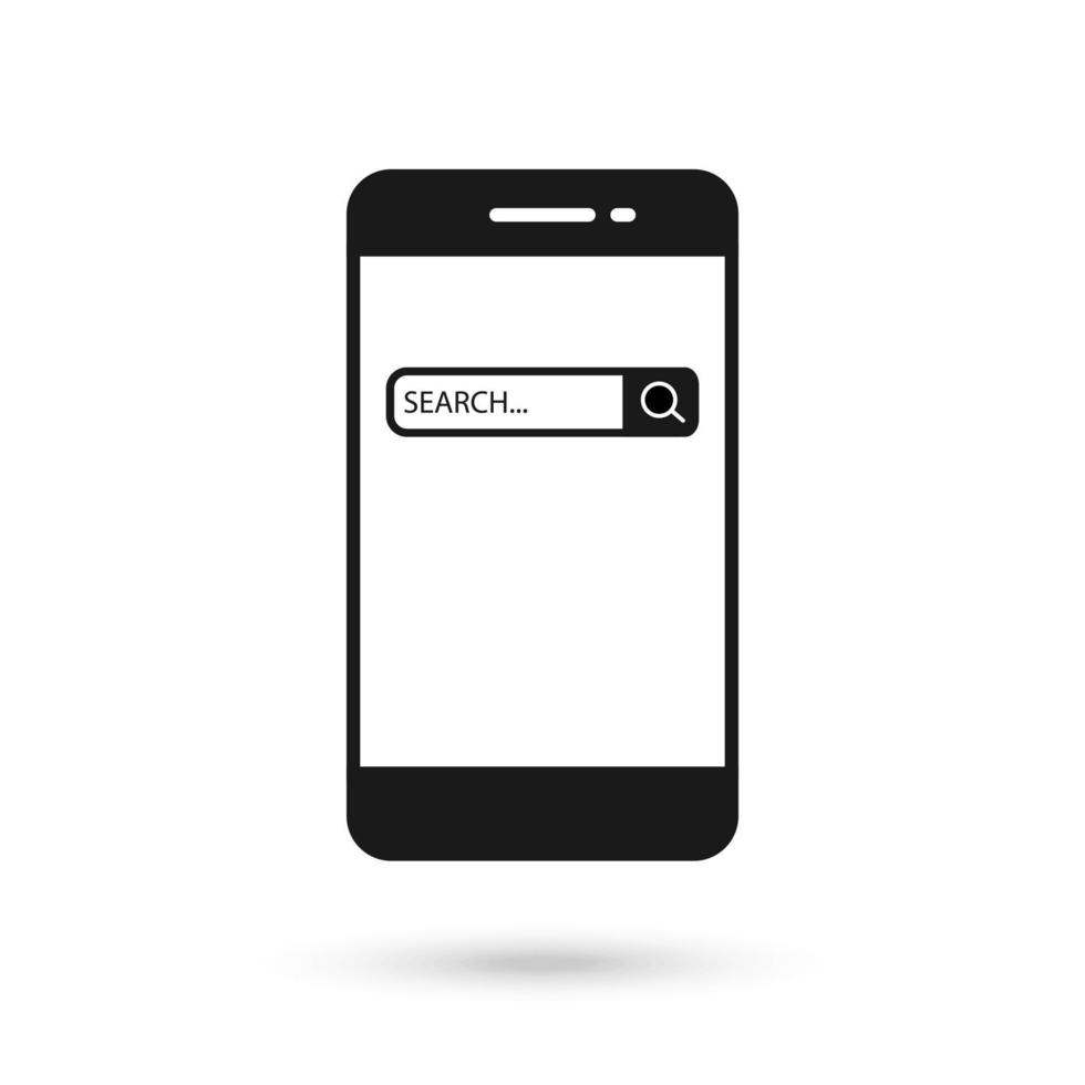 Mobile phone flat design icon with search bar sign. vector