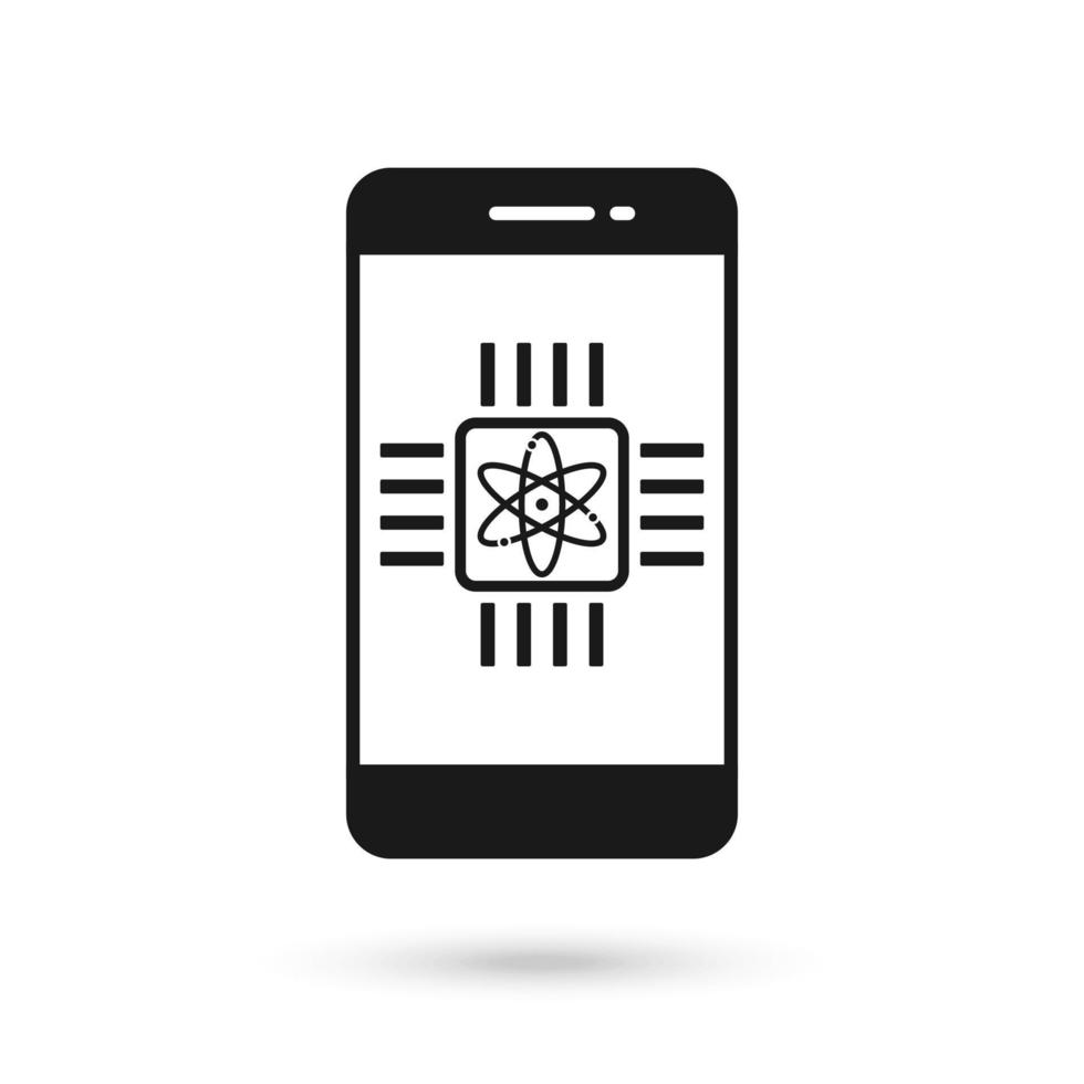 Mobile phone flat design icon with Quantum computing sign. vector